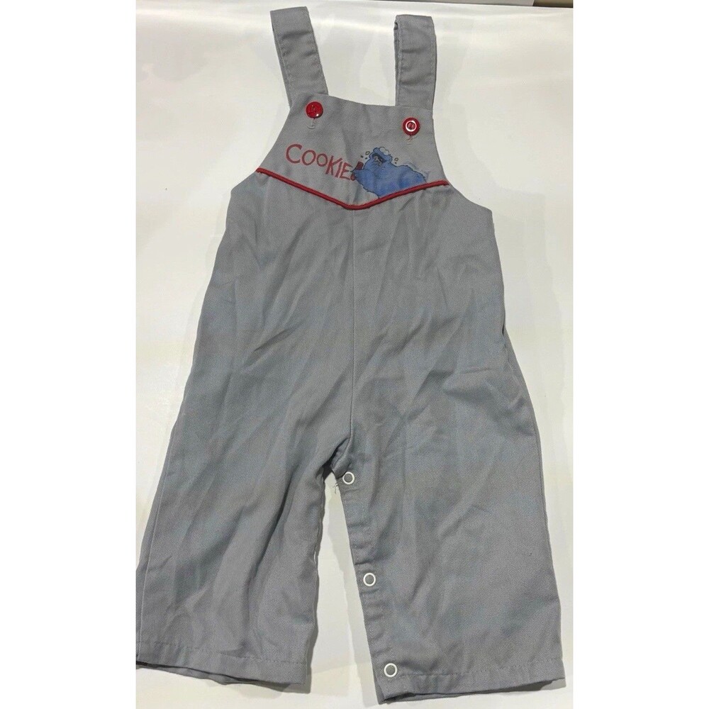 Sesame Street Gray Cotton Cookie Monster Sleeveless Snap Overall One-Piece 6-9 M